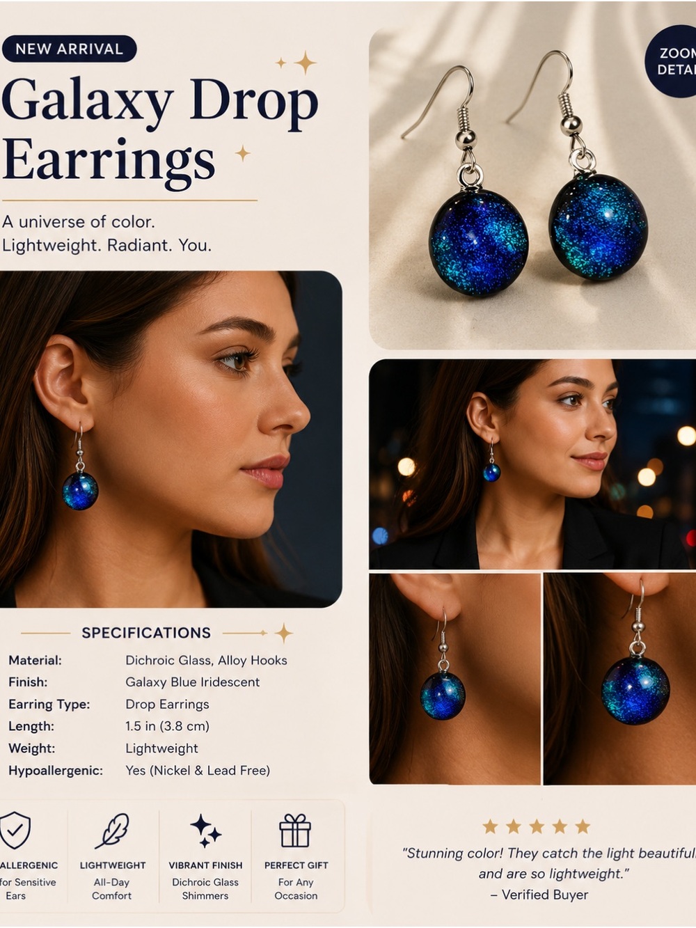 Galaxy Drop Earrings - Galaxy Blue Iridescent (Women Jewelry)